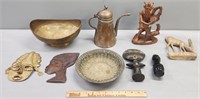 Carved Wood; Stone & Brassware Lot Collection
