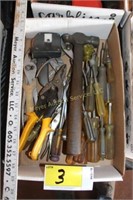 Hammers, tin snips, pliers, screwdrivers, etc