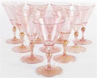 Set of Ten Murano Rose Wine Glasses