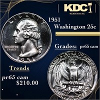 Proof 1951 Washington Quarter 25c Grades GEM Proof