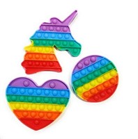 (3) Pop Fidget Toys, Multicolour, Heart, Unicorn