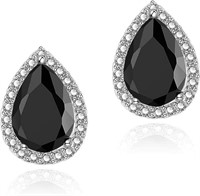 Gold-pl. 4.88ct Onyx & White Sapphire Earrings