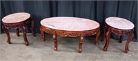 3 PIECE COFFEE TABLE SET WITH ROSE MARBLE