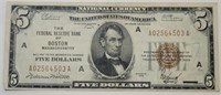 1929 $5 Boston Massachusetts Red Seal Note