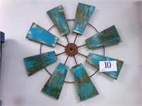 WOOD AND METAL WIND MILL WALL HANGING 27 INCH