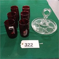 Crystal Stand w/ 6 Ruby Glasses
