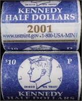 (2 ROLLS) 2001-P&D KENNEDY HALF DOLLARS
