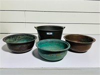 (3) Copper Bowls & Bucket