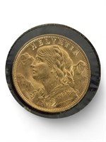 1935 B Swiss 10 Franc Gold Coin