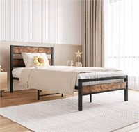ZGEHCO Metal Bed Frame with Wood Headboard and Foo