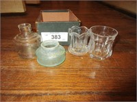 2 old ink bottles and 2 toothpick holders