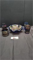 Fenton Glass bowl & Carnival Glass cups