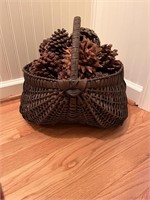 Vintage Splint Buttocks Basket w/ Large Pine Cones