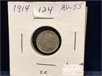 1914 Can Silver Five Cent Piece  AU55
