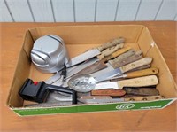 Assorted Cleavers, Knives & Knife Sharpener