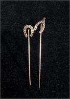 PAIR OF 14K GOLD & SEED PEARL STICK PINS