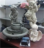 Cherub Water Fountain & 2 Cherub Statues
