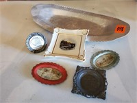 Silver tray, souvenir plates, medallion