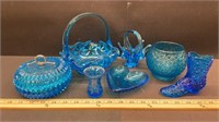 Assorted Blue Glass items. NO SHIPPING