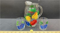 Hand Painted Pitcher & 2 Glasses