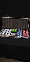 Poker chips, cards in case