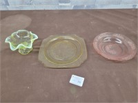 Yellow and pink glass pieces