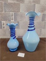 Blue blown glass vases
