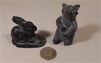 Two Soapstone Carvings - Rabbit & Bear