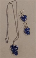 Cobalt Blue Beach Glass 18" Necklace & Earrings