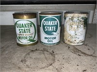 3 QUAKER STATE FULL OIL CANS