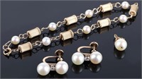 14K & 10K YELLOW GOLD MATCHING PEARL JEWELRY SET