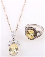 INSET YELLOW STONE ADORNED STERLING MATCHING SET