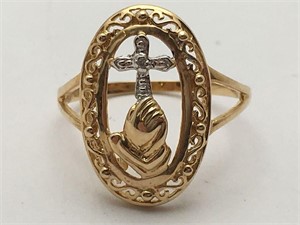 10k Gold & Diamond Praying Hands Ring