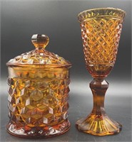 Indiana Amber Cube Covered Dish & Compote