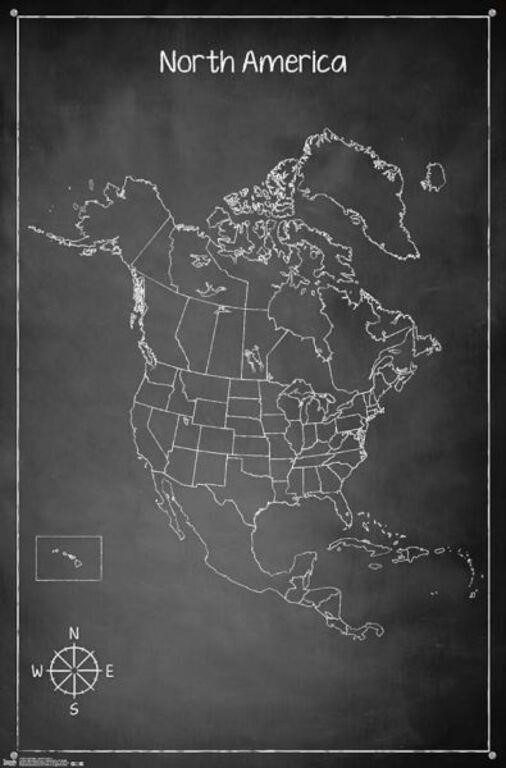 Trends International Chalk Map North America Wall