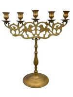 Brass Five Arm Shabbat Candelabra, Lion Of Judah