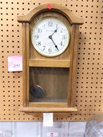 Oak Wall Clock. Needs pendulom repair, untested