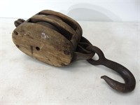 Old Wood Two Place Pulley