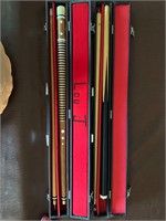 2 Pool Sticks in Carrying Cases - Vintage