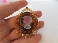 Signed Celebrity Vintage Cameo Brooch Pin Pendant