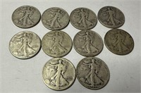 10 Walking Liberty Half Dollars