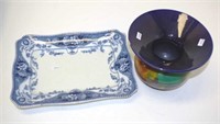 English blue & white serving platter