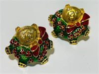 Vintage Retro Earrings Christmas Golden R