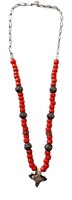 CHINESE CORAL AND SILVER NECKLACE