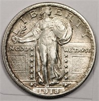 1918 s Full Head? AU Plus Standing Liberty Key 25c