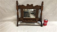 Antique oak shaving mirror with towel bar and