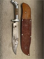Large Fancy Knife with Fancy Leather Case