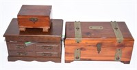(3) wooden dresser top jewelry boxes in