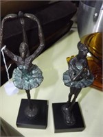 2 Bronze Ballerina Sculptures On Wooden Pedestals