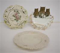 3 EARLY MILK GLASS PLATES - 7 1/2"
